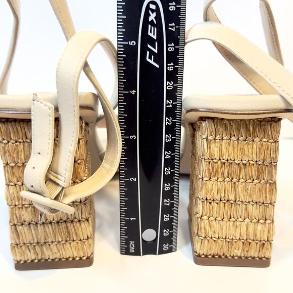 Steve Madden Renley Raffia Block Heel Ankle Strap Sandals Bone Size 11 Prom 3.5" - Picture 13 of 16